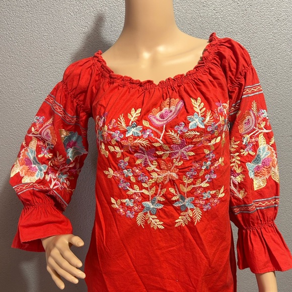 Free People Fleur Du Jour Red Embroidered Mini Dress size xs - Picture 6 of 11